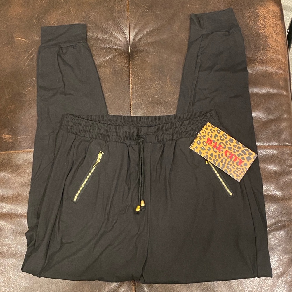 Black Joggers w/Gold Zipper Accents